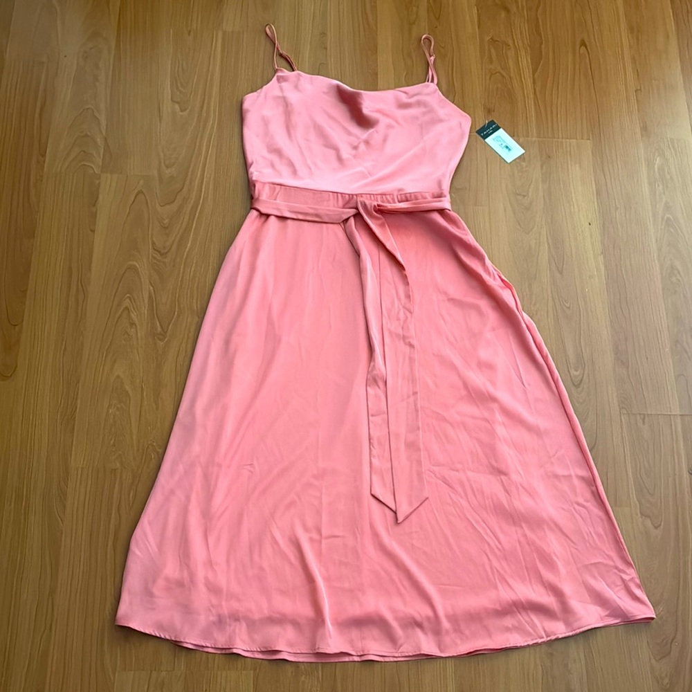 Tahari ASL Cowl Neck Coral Midi Dress
